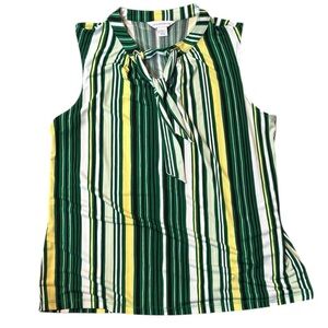 Liz Claiborne Tie Neck Blouse Tank Top Woman's Large Green and Yellow NWT